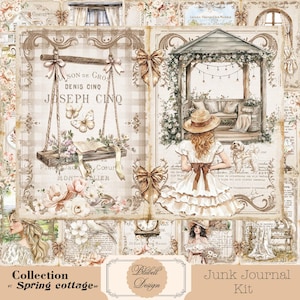 Kit papiers imprimés vintage "Spring cottage" kit junk journal papier scrapbooking 120g et 160g