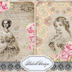papier digital shabby  "Boudoir" scrapbooking junk journal kit téléchargement numérique imprimable papier digital