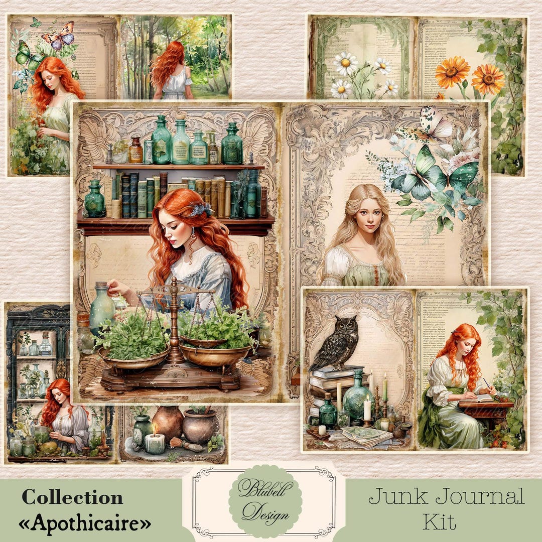 Vintage Digital Paper "apothecary" Scrapbooking Kit Junk Journal ...