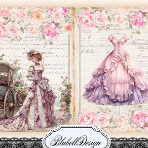 Kit papiers imprimés shabby "Romantique" kit junk journal papier scrapbooking