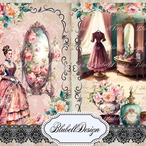 papier digital victorien  "Mise en beauté " scrapbooking kit junk journal téléchargement numérique imprimable