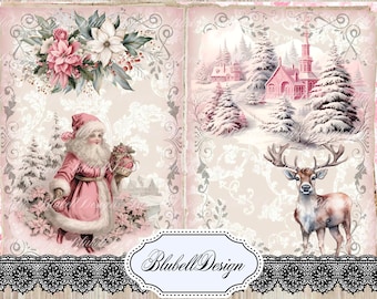 shabby pastel digital paper "Silent Christmas Night" scrapbooking kit junk journal printable digital download