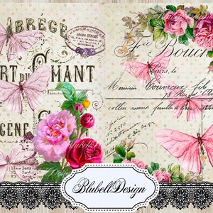 Carte digitali "Volo di farfalle" vintage shabby, kit per scrapbooking, diario spazzatura, download digitale, carta digitale stampabile