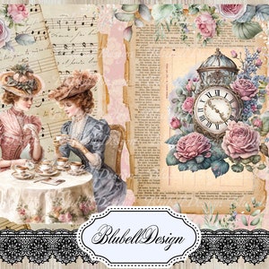 Kit papiers imprimés victorien  "A l'heure du thé " kit junk journal scrapbooking