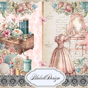 Victorian printed paper kit at the seamstress junk journal scrapbooking kit image 2