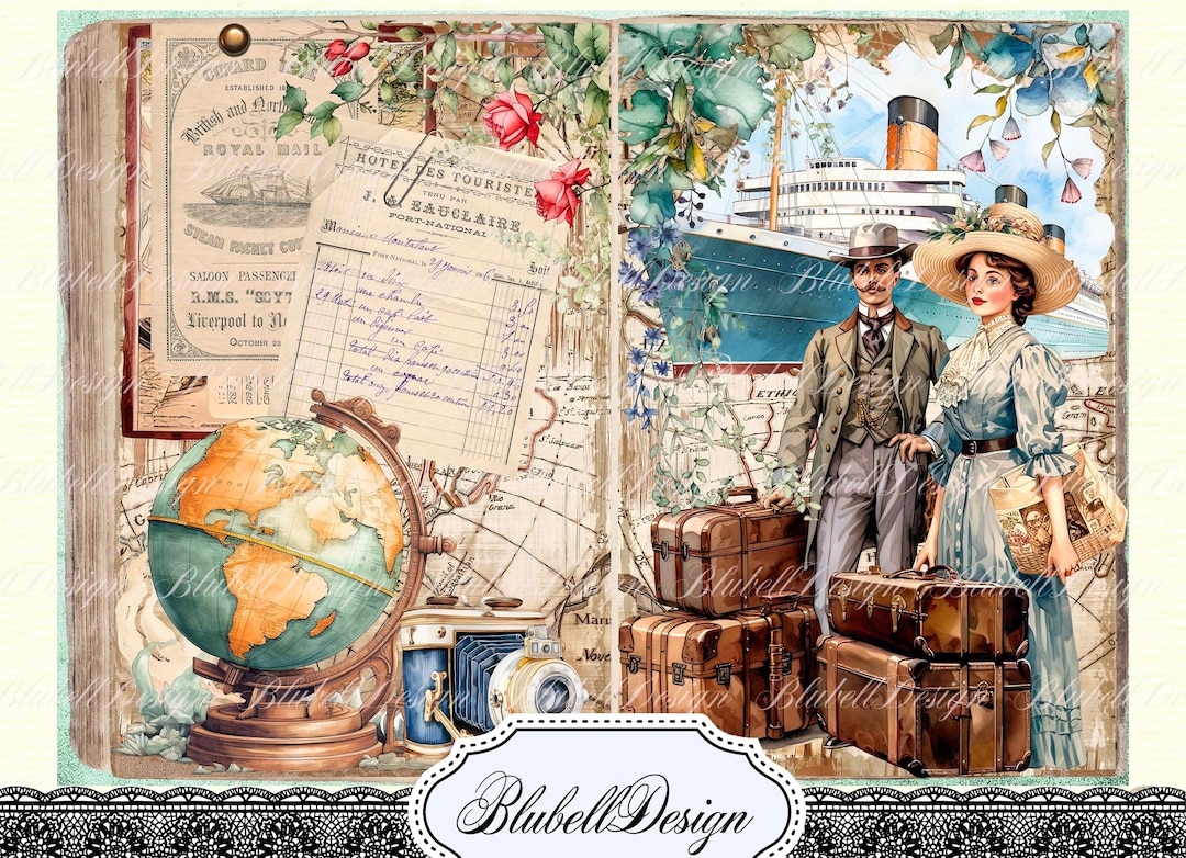 Vintage Digital Paper "travel Journal" Scrapbooking Kit Junk Journal ...