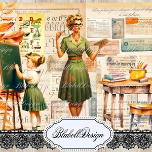 Kit papiers imprimés vintage  "Premier jour d'école " kit junk journal scrapbooking