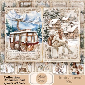 papier digital vintage  "Vacances aux sports d'hiver " scrapbooking kit junk journal téléchargement numérique imprimable