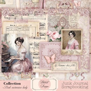papier digital shabby sale " Pink victorian lady" scrapbooking kit junk journal téléchargement numérique imprimable digital art