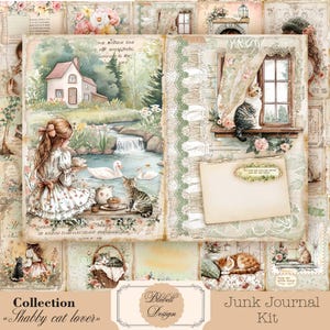 papier digital vintage " Shabby cat lover" scrapbooking kit junk journal téléchargement numérique imprimable art digital