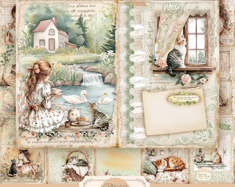 Vintage digital paper "Shabby cat lover" scrapbooking kit junk journal printable digital download digital art