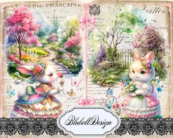 Kit papiers imprimés mignon rétro "Voilà le Printemps" kit junk journal papier scrapbooking