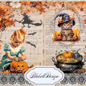 papier digital vintage "Prêts pour Halloween " scrapbooking kit junk journal téléchargement numérique imprimable