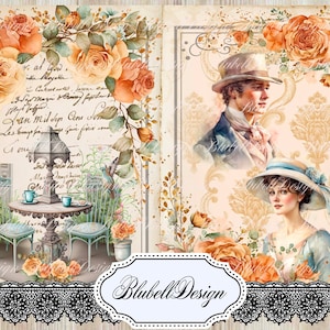 papier digital victorien  "Romance victorienne " scrapbooking kit junk journal téléchargement numérique imprimable