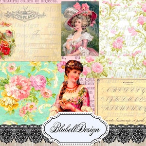 Kit papiers imprimés vintage "Collages Elégants" , junk journal kit  scrapboking