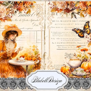 papier digital victorien "Automne victorien " scrapbooking kit junk journal téléchargement numérique imprimable