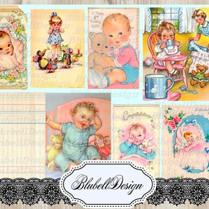 papiers numériques vintage "Bienvenue à bébé" scrapbooking junk journal kit téléchargement numérique imprimable papier digital