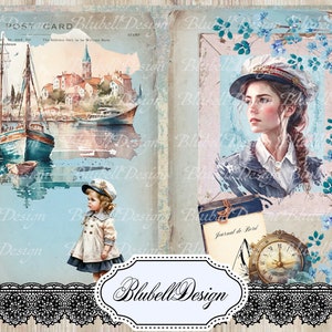 papel digital vintage "Appel du large" kit de diario chatarra scrapbooking descarga digital papel digital imprimible