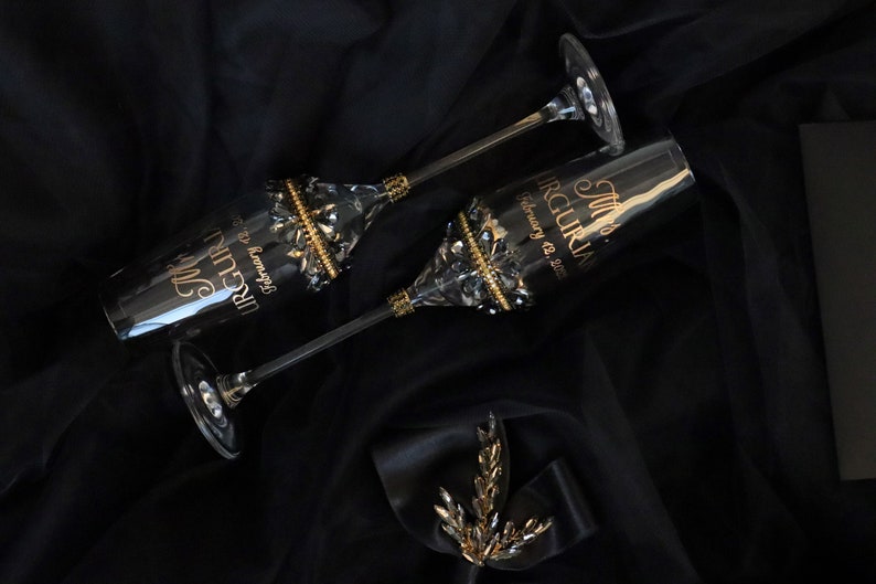 Black and Gold Wedding Flutes and Cake Cutting Set Wedding Etsy