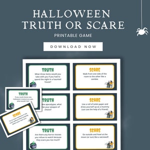 Halloween Truth or Scare Game, INSTANT DOWNLOAD, Truth or Dare Halloween Party Game for Family Game Night, Printable PDF