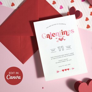 Galentine&#39;s Invite, CANVA TEMPLATE, Galentine&#39;s brunch, Valentines Day Party Invitation, Retro Valentine, Minimalist Invitation Template