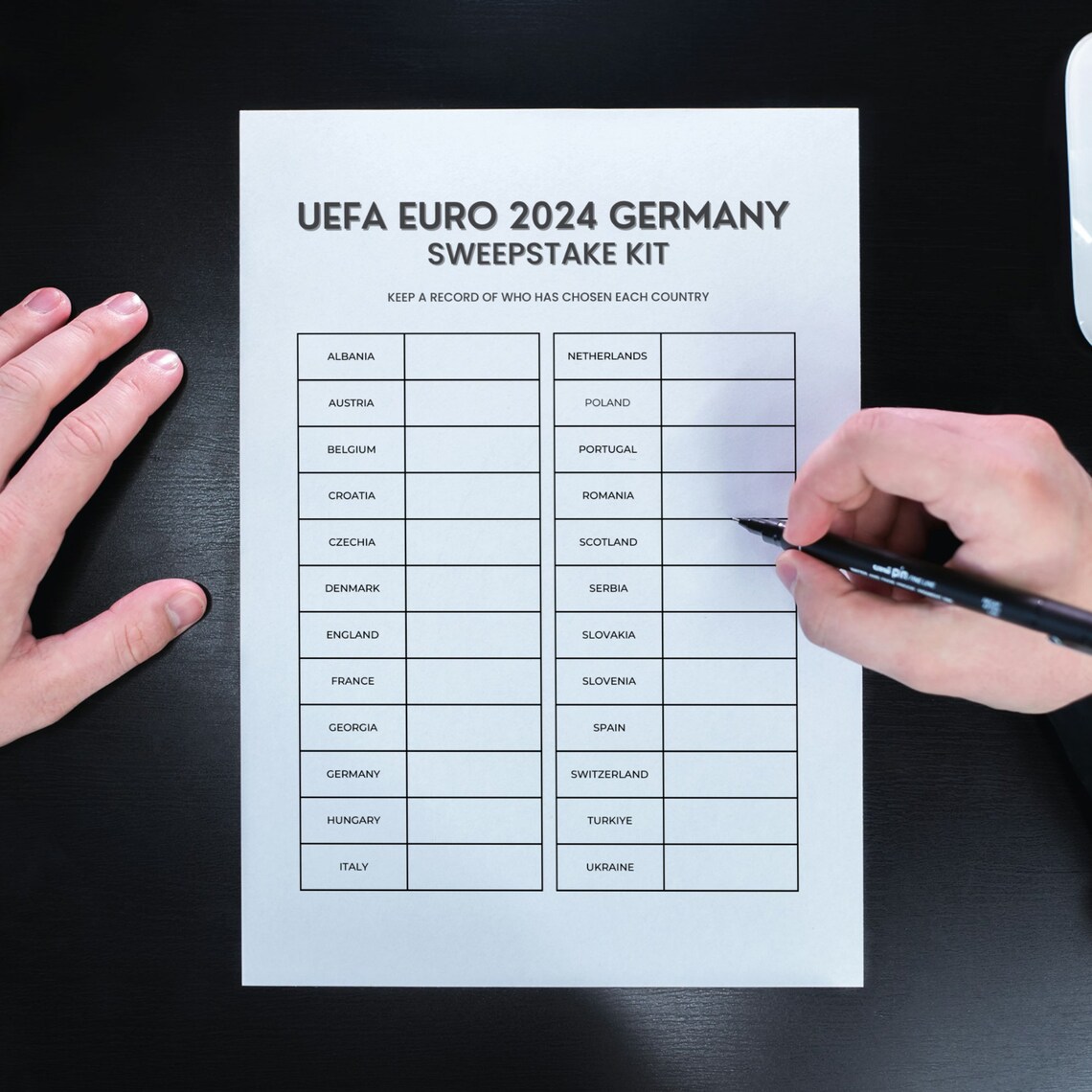 UEFA Euro 2024 Germany Sweepstake Kit, Fillable PDF, European Championship, Football Tournament