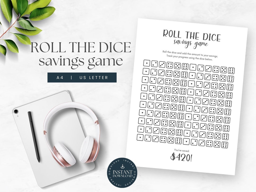 Roll the Dice Savings Challenge, Printable Money Saving Game, Personal
