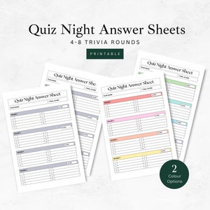 Antwoordblad trivia-avond, 4-8 rondes, downloadbare pdf's, afdrukbare pubquizbladen, ideeën voor spelletjesavond, trivia-werkbladen voor spelers