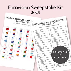 2025 Eurovision Song Contest, Printable Sweepstake Kit, Eurovision Viewing Party, Basel Switzerland 2024, Friends Game Night