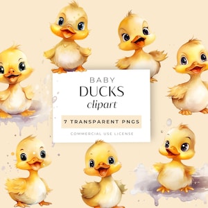 Baby Duck Watercolour Clipart, 7 Cute Yellow Duckling Graphics, Nursery Wall Art Elements, Neutral Baby Shower Clip Art, Commercial Use