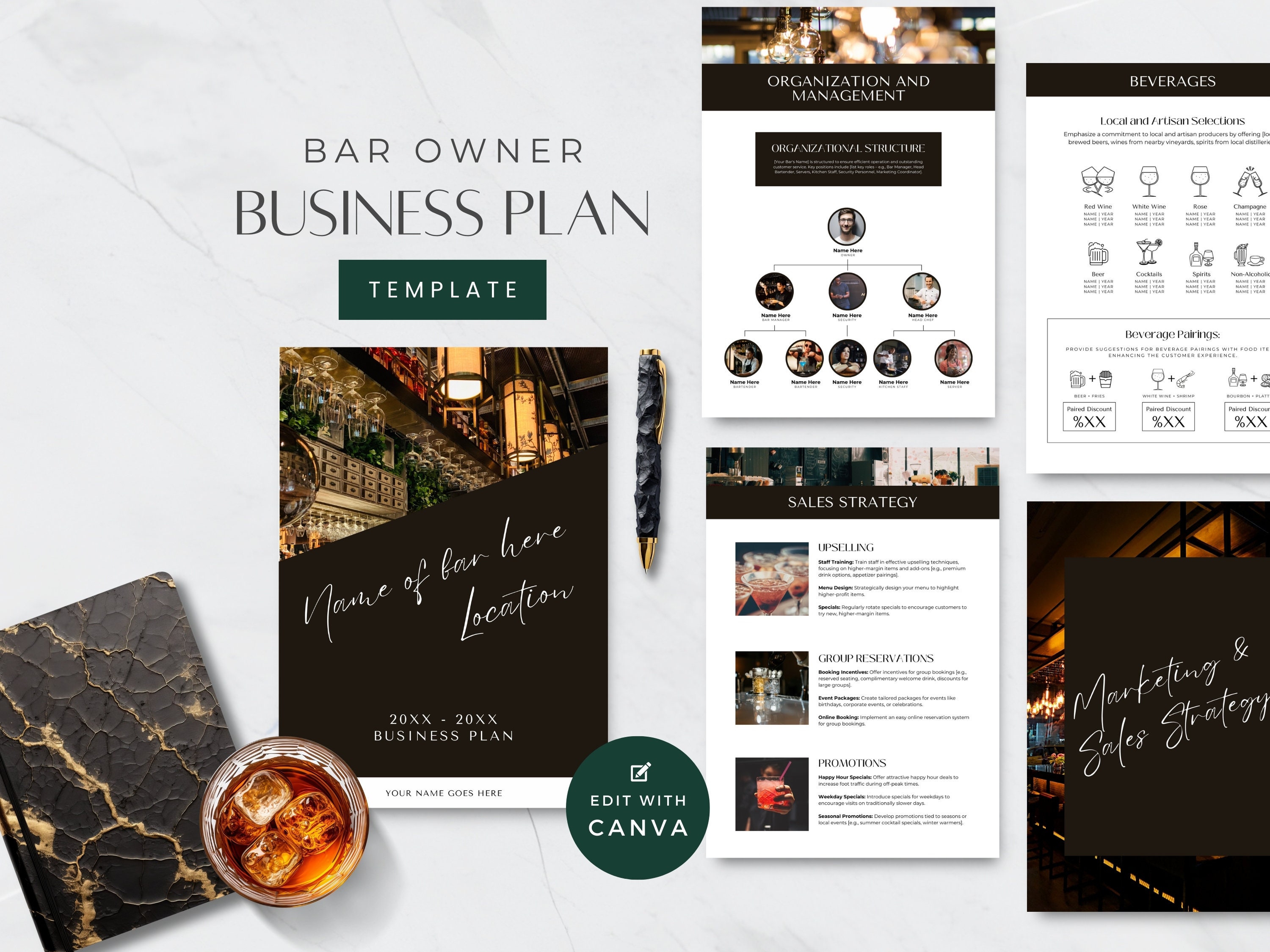 Business Plan for Bar, Editable Template for Canva, Bar Owner Marketing ...