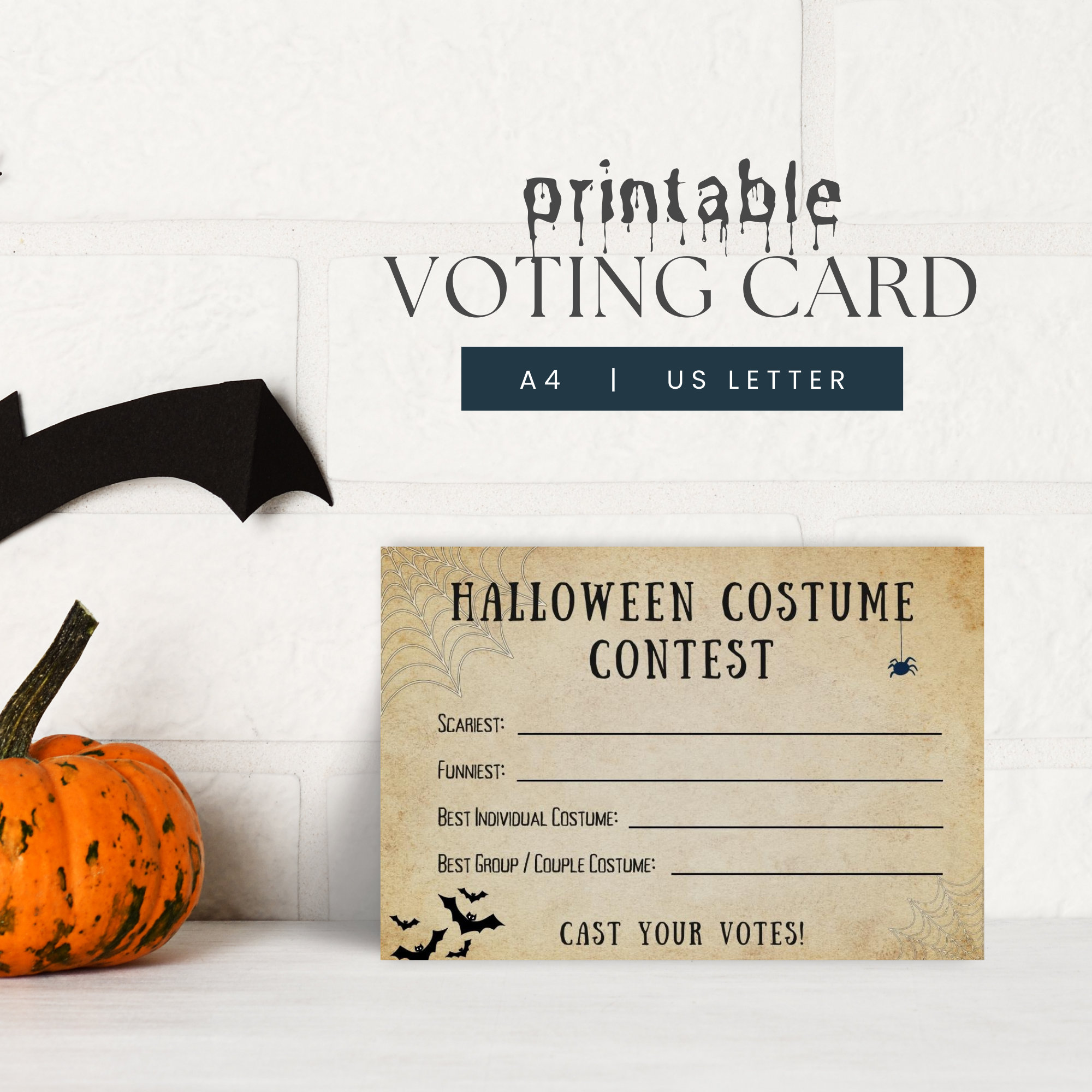 Halloween Costume Contest Voting Cards, Printable Ballot Cards Template ...