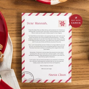 Carta editable de Papá Noel, correo personalizado desde el Polo Norte, lista de buenos deseos navideños, plantilla de carta de buena conducta, edita con Canva