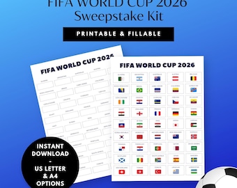 Kit de sorteo para la Copa Mundial de la FIFA 2026, PDF rellenable, Campeonato Europeo, Boleta imprimible para torneo de fútbol, Noche de juegos con amigos y familiares