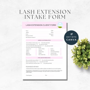 Eyelash Extensions Consent Form, CANVA TEMPLATE, Lash Extensions Consent Forms, Esthetician Template, Treatment Form, Client Intake Form