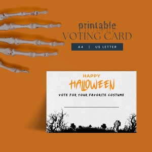 Cartes de vote pour le concours de costumes de fête d'Halloween ; Conception de cimetière effrayant, modèle imprimable de bulletin de vote de concours de costumes, activité d'Halloween