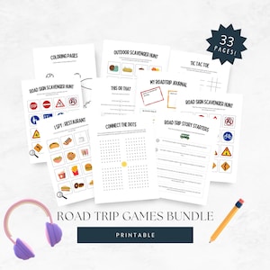 Road Trip Activity Pack for Kids, Family Vacation Printable Car Games, Summer Travel Activities, Scavenger Hunt, License Plate Game UK & US
