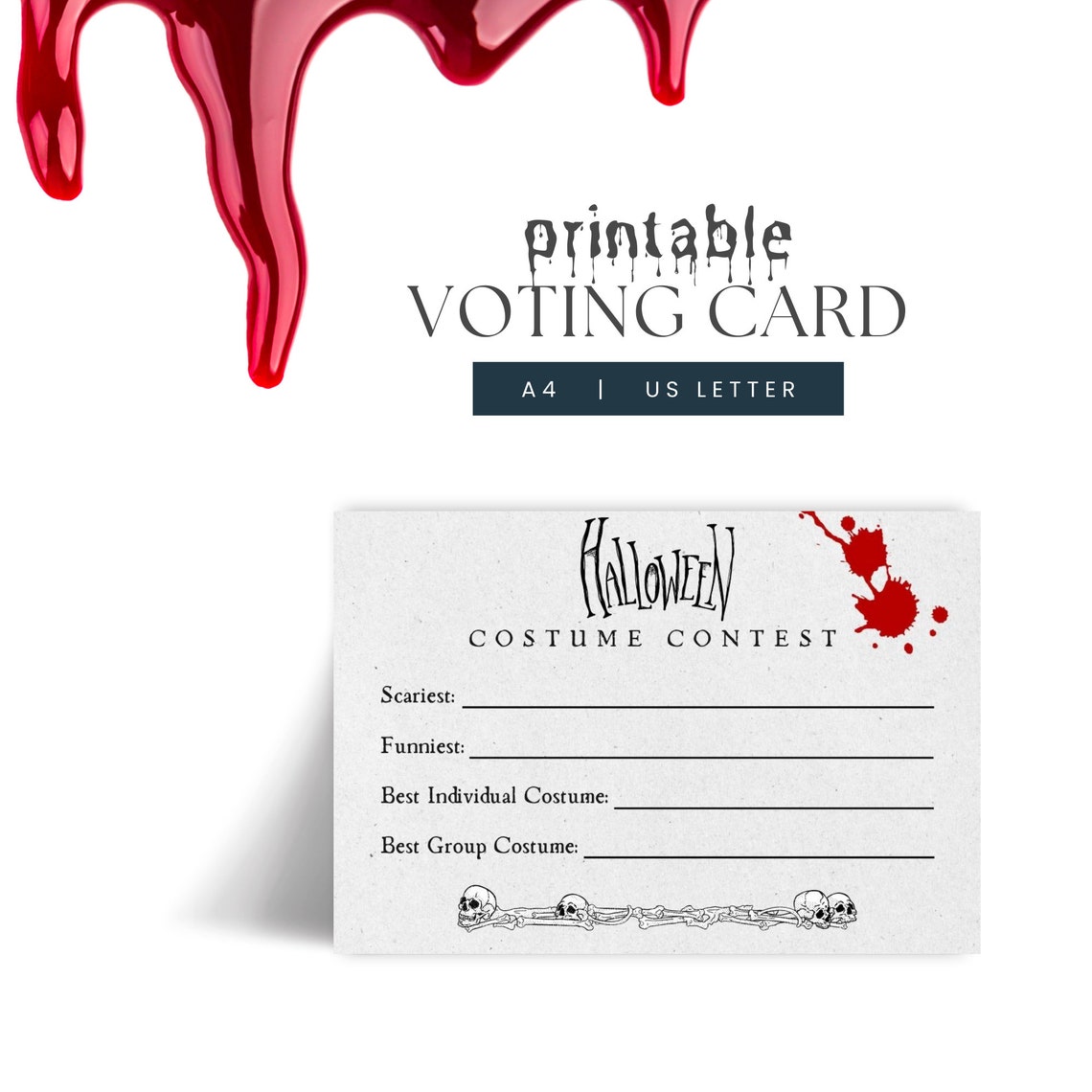 Blood Spatter Halloween Printable, Costume Competition Voting Cards ...
