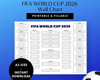 Printable Wall Chart, FIFA World Cup 2026, Football Tournament Scorecard, Soccer Fixture Schedule, Fillable PDF, World Sports Championship