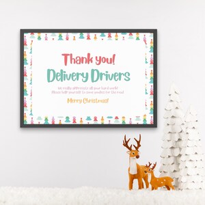 Weihnachten Lieferung Fahrer Zeichen, druckbare Take A Snack Zeichen, Weihnachtsbaum-Design, Postbote Wertschätzung, Lieferung Fahrer Dankeschön