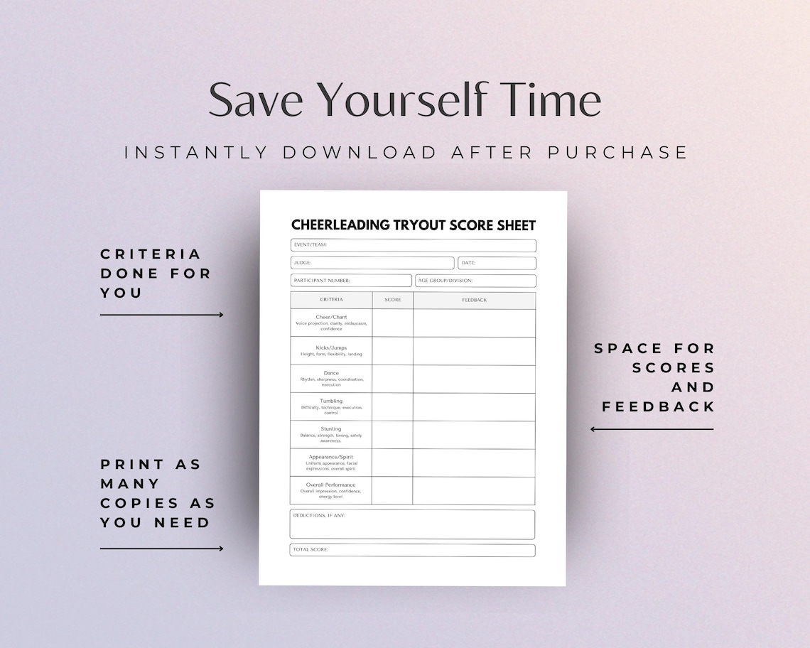 Cheerleading Tryout Score Sheet, Judges Score Card, Printable Judging ...