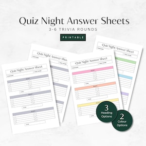 Trivia Night Answer Sheet, Printable Pub Quiz Sheets, 3-6 Rounds, Games Night Ideas, Trivia Worksheets for Players, Downloadable PDFs