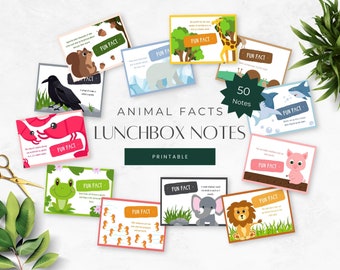 Lunchbox Notes For Kids Animals, Back to School Lunch Notes, Fun Animal Facts For Kids, Printable Lunch Box Cards, Instant PDF Download