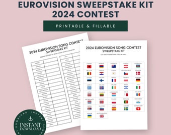 2024 Eurovision Song Contest, DIGITAL DOWNLOAD, Printable Sweepstake Kit, Eurovision Viewing Party, Malmö Sweden 2024, Friends Game Night