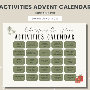 Christmas Activities Advent Calendar PRINTABLE, Countdown Calendar for Kids, Christmas Activities for Families, 24 days of Christmas