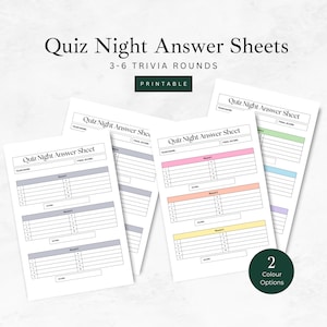 Hoja de respuestas para la noche de trivia, hojas imprimibles para concursos de preguntas y respuestas, de 3 a 6 rondas, ideas para la noche de juegos, hojas de trabajo de trivia para jugadores, archivos PDF descargables