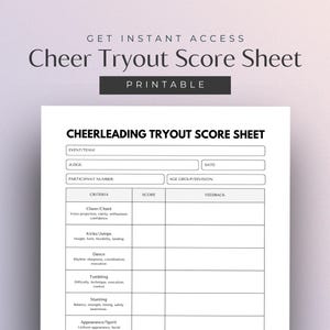 Cheerleading Tryout Score Sheet, Judges Score Card, Printable Judging Sheet, Cheerleader Paperwork, Cheer Coach Form, Cheer Season Template