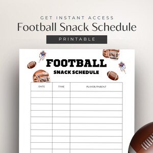 Football Snack Sign Up Sheet, Printable for Team Mom Binder, Game Day Snack Schedule, Sports Volunteer List, Football Season Download