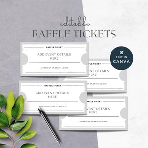 Editable Raffle Ticket, CANVA TEMPLATE, Printable Prize Draw Ticket for Charity Event, Fundraising DIY Game, Minimalist Enter to Win Ticket