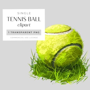 Clipart balle de tennis, thème du sport PNG, balle de tennis sur l'herbe, graphique aquarelle, vieux sports d'argent, 1 x image transparente, usage commercial
